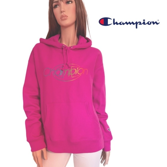 Champion Cotton Hoodie Kangaroo Pocket Sweater Graphic Fitness Bubblegum NWOT - Picture 3 of 15